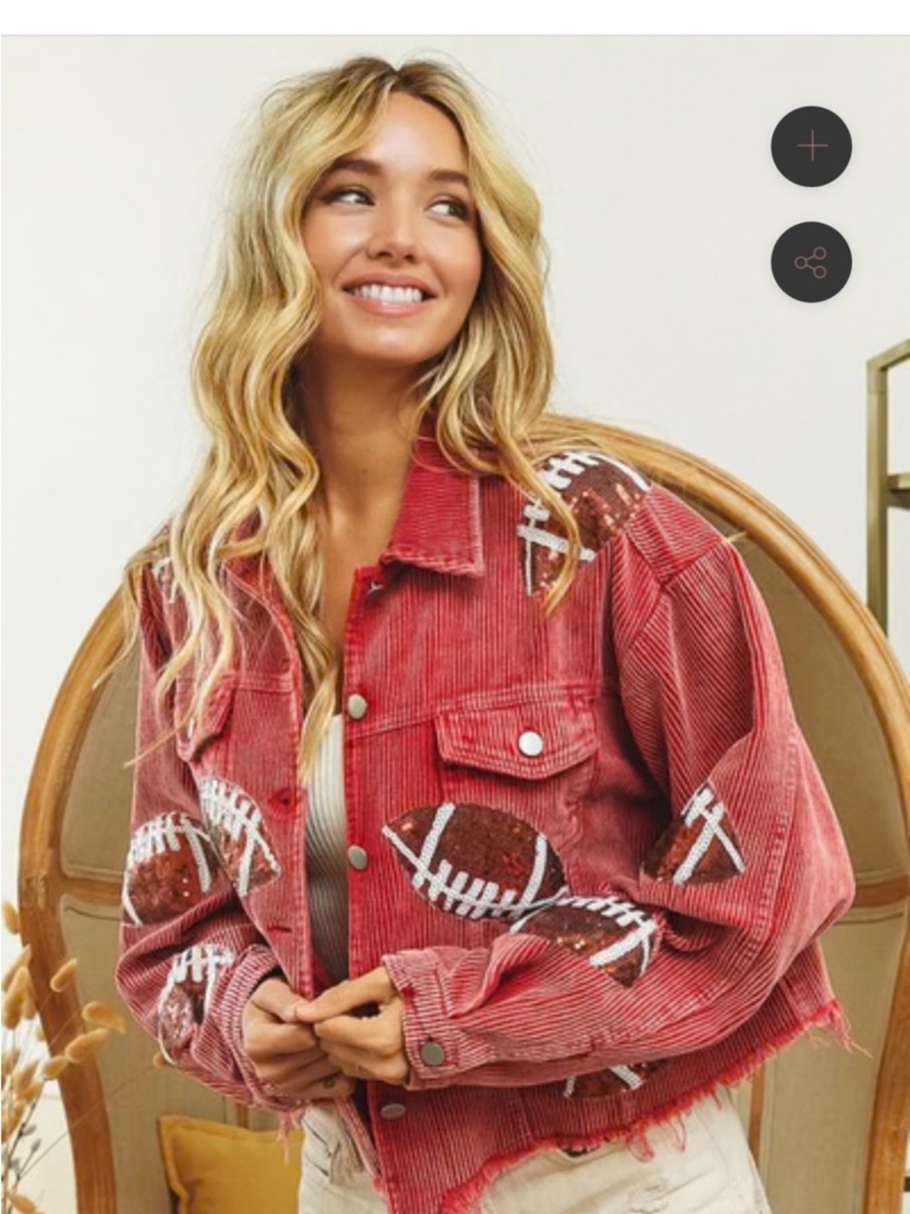 💗 Live Love Gameday- NEW WITH TAGRed Corduroy Cropped Jacket with Football Print